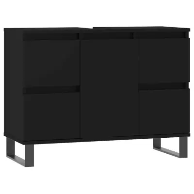vidaXL Kopalniška omarica črna 80x33x60 cm inženirski les