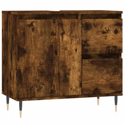 vidaXL Kopalniška omarica dimljeni hrast 65x33x60 cm inženirski les