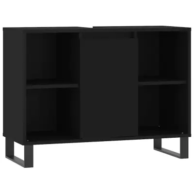 vidaXL Kopalniška omarica črna 80x33x60 cm inženirski les