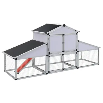 vidaXL Kokošnjak z izhodom na prosto in gnezdiščem aluminij