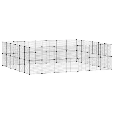 vidaXL Ograda za hišne ljubljenčke z 52 paneli črna 35x35 cm jeklo