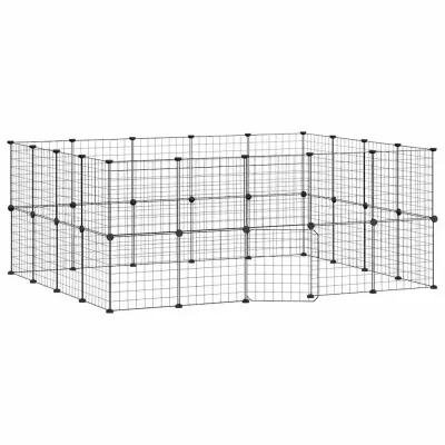 vidaXL Ograda za hišne ljubljenčke s 36 paneli črna 35x35 cm jeklo