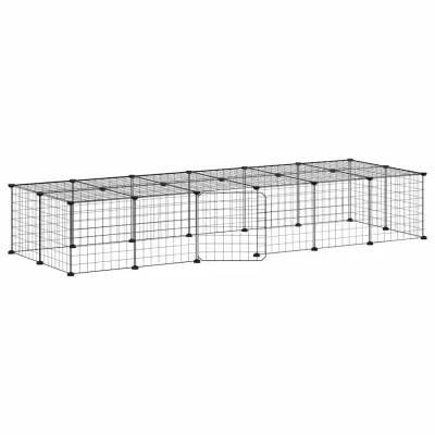 vidaXL Ograda za hišne ljubljenčke z 28 paneli črna 35x35 cm jeklo