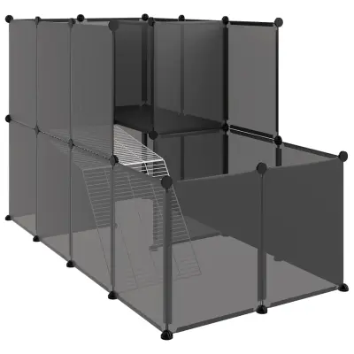 vidaXL Ograda za male živali črna 142x74x93 cm PP in jeklo