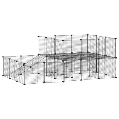 vidaXL Ograda za hišne ljubljenčke s 44 paneli črna 35x35 cm jeklo