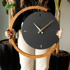 WALLXPERT Moon Time Wooden Metal Wall Clock - APS117 stenska ura