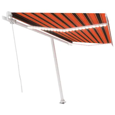 vidaXL Ročno zložljiva tenda z LED lučmi 450x300 cm oranžna in rjava