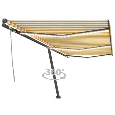 vidaXL Ročna zložljiva tenda z LED lučkami 600x300 cm rumena in bela