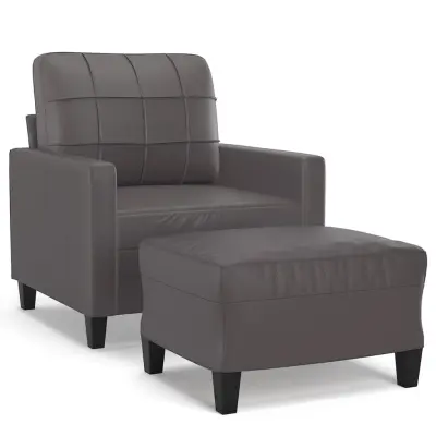vidaXL Fotelj s stolčkom za noge siv 60 cm umetno usnje