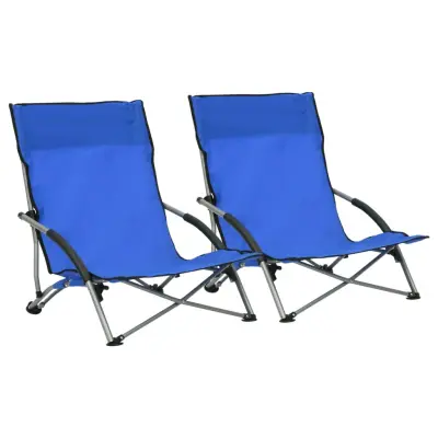 vidaXL Zložljivi stoli za na plažo 2 kosa modro blago