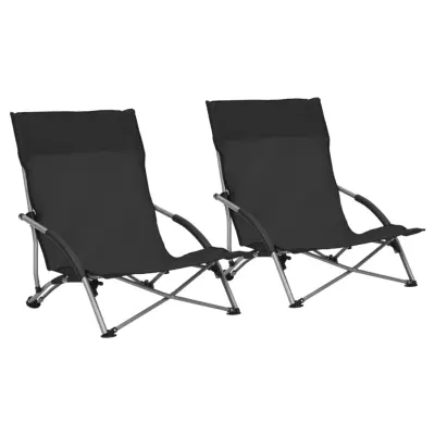 vidaXL Zložljivi stoli za na plažo 2 kosa črno blago