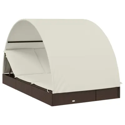vidaXL Vrtni ležalnik za 2 osebi s streho rjav 211x112x140cm poliratan