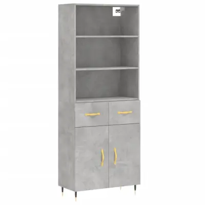 vidaXL Visoka komoda betonsko siva 69,5x34x180 cm inženirski les