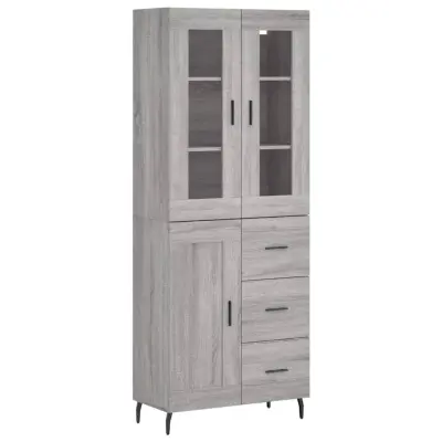 vidaXL Visoka komoda siva sonoma 69,5x34x180 cm inženirski les