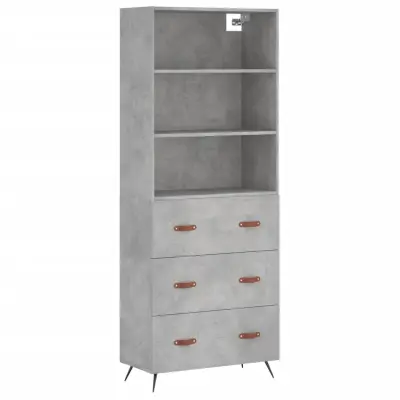 vidaXL Visoka komoda betonsko siva 69,5x34x180 cm inženirski les