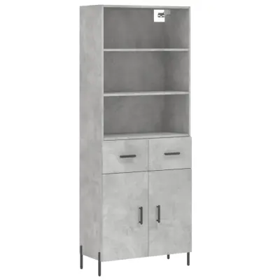 vidaXL Visoka komoda betonsko siva 69,5x34x180 cm inženirski les