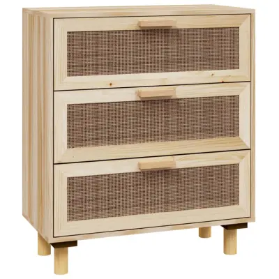vidaXL Komoda rjava 60x30x70 cm trdna borovina in naravni ratan