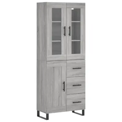 vidaXL Visoka komoda siva sonoma 69,5x34x180 cm inženirski les