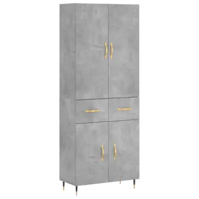 vidaXL Visoka komoda betonsko siva 69,5x34x180 cm inženirski les