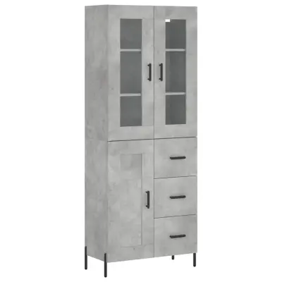 vidaXL Visoka komoda betonsko siva 69,5x34x180 cm inženirski les