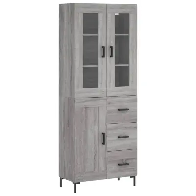 vidaXL Visoka komoda siva sonoma 69,5x34x180 cm inženirski les