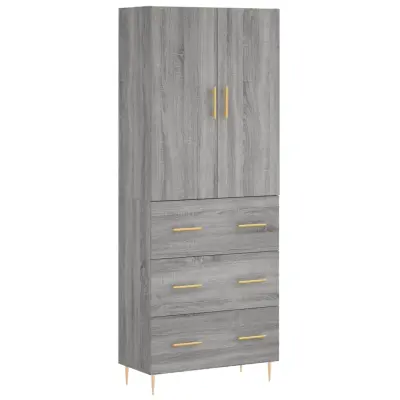 vidaXL Visoka komoda siva sonoma 69,5x34x180 cm inženirski les