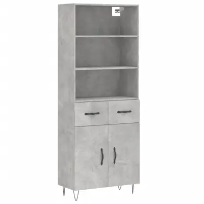 vidaXL Visoka komoda betonsko siva 69,5x34x180 cm inženirski les