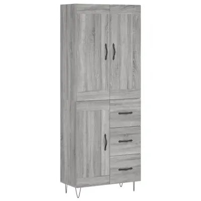 vidaXL Visoka komoda siva sonoma 69,5x34x180 cm inženirski les