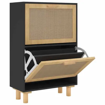 vidaXL Omarica za čevlje črna 52x25x80 cm inž. les in naravni ratan