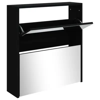 vidaXL Omarica za čevlje z ogledalom 2-nadstropna črna 63x17x67 cm