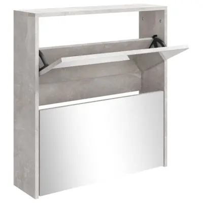 vidaXL Omarica za čevlje z ogledalom 2-nadstropna bet. siva 63x17x67cm