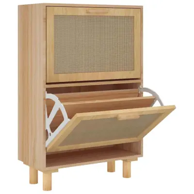 vidaXL Omarica za čevlje rjava 52x25x80 cm inž. les in naravni ratan