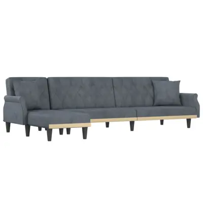 vidaXL Raztegljiv kavč L oblike temno siv 271x140x70 cm žamet