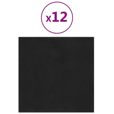 vidaXL Stenski paneli 12 kosov črni 30x30 cm žamet 1,08 m²