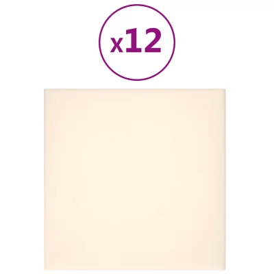 vidaXL Stenski paneli 12 kosov krem 30x30 cm žamet 1,08 m²
