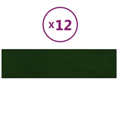 vidaXL Stenski paneli 12 kosov temno zeleni 60x15 cm žamet 1,08 m²