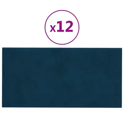 vidaXL Stenski paneli 12 kosov modri 30x15 cm žamet 0,54 m²