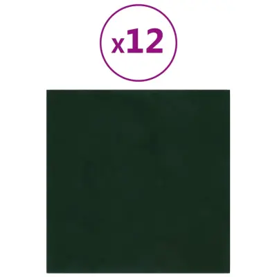 vidaXL Stenski paneli 12 kosov temno zeleni 30x30 cm žamet 1,08 m²