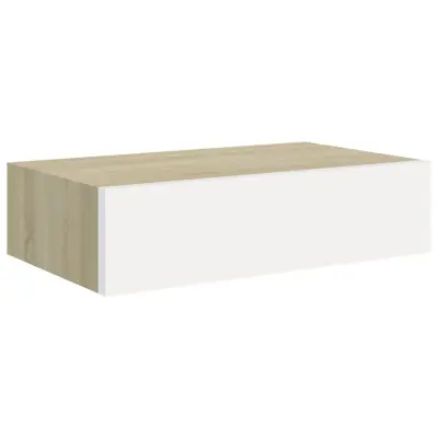 vidaXL Stenska polica s predalom hrast in bela 40x23,5x10 cm mediapan