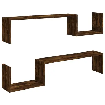 vidaXL Stenske police 2 kosa dimljeni hrast 100x15x20 cm konstr. les