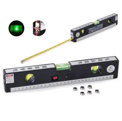 Multifunkcijska laserska vodna tehtnica 31cm z tračnim metrom 150cm osvetljena