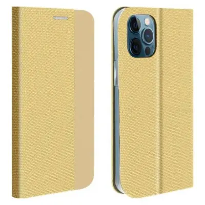 Ovitek iz blaga za iPhone 12 Pro Max z mehko notranjostjo in podporo za video, Sensitive Collection - zlata