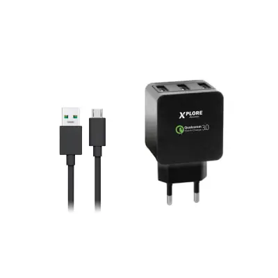 NAPAJALNIK QUICKCHARGE 3,6A (3 vhodi) Micro USB XP286