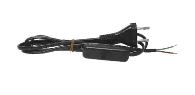 Priključna vrvica 220V 2P s stikalom, črne barve, 1,5m, H03VVH2-2x0,5mm2
