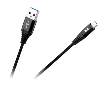 USB kabel REBEL  A M. - B mikro M., tekstilni oplet, črne barvei, 0,5m