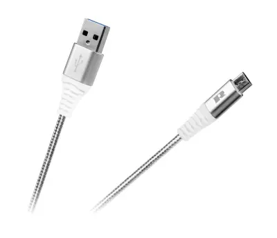 USB kabel REBEL  A M. - B mikro M., tekstilni oplet, bele barve, 1m