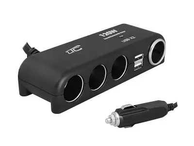Avto polnilec LTC 4 vtičnice 120W, 2xUSB 1,2A, 12 / 24V, črna barva