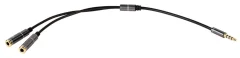 Adapter HQ vtikač 3,5mm 4-polni / 2x vtičnica 3,5mm st.(slušalke + mikrofon), 20cm, črna barva