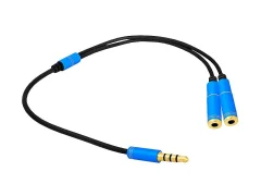 Adapter vtikač 3,5mm 4-polni / 2x vtičnica 3,5mm st.(slušalke + mikrofon), 20cm, črna barva