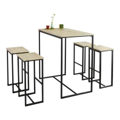 SoBuy komplet barske mize s 4 stoli v barvi z vzorcem lesa hackberry v industrijskem slogu